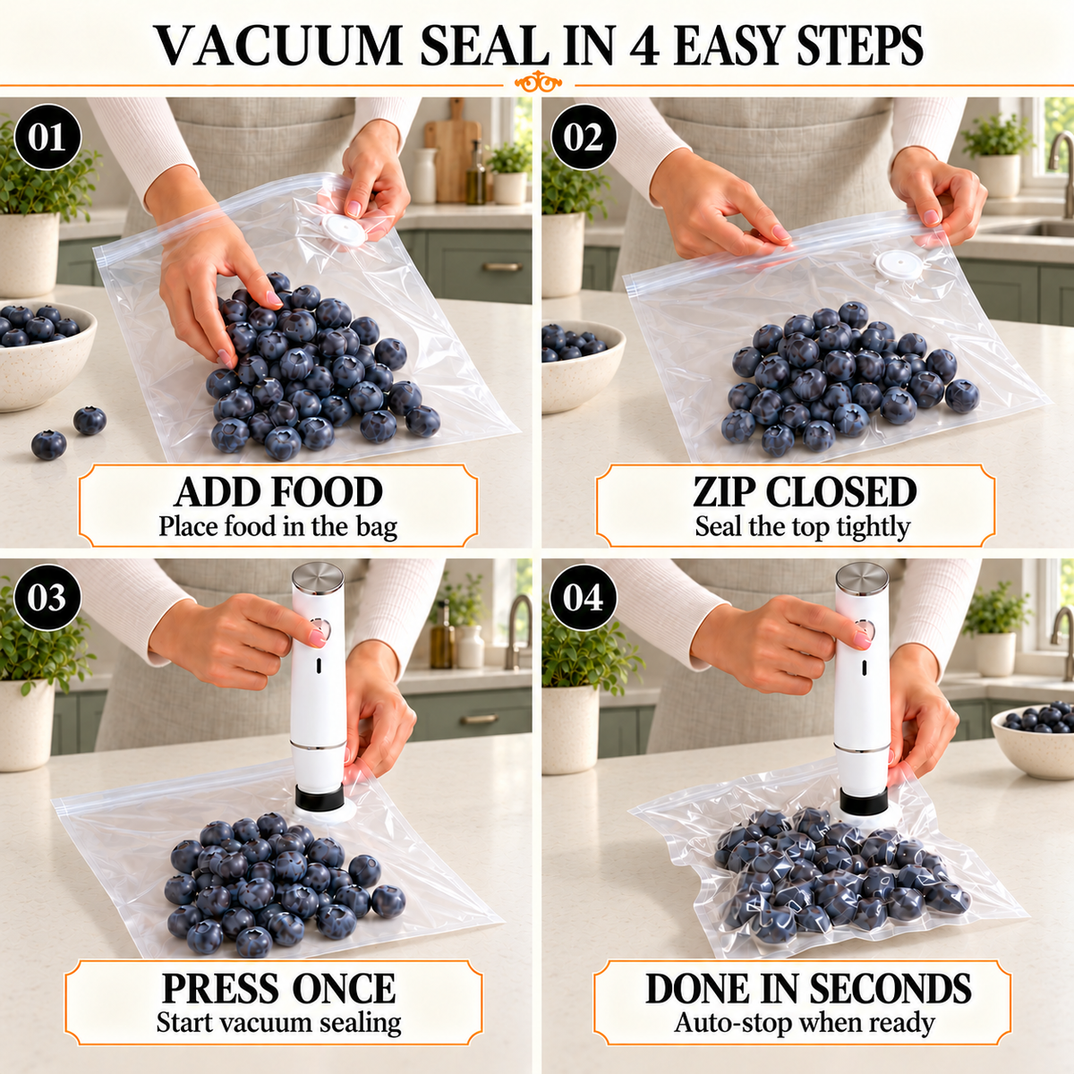 Complete Vacuum Food Storage Set | Handheld Sealer + FREE Bonus