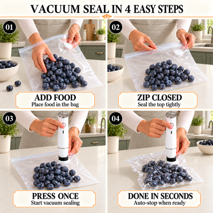 Complete Vacuum Food Storage Set | Handheld Sealer + FREE Bonus