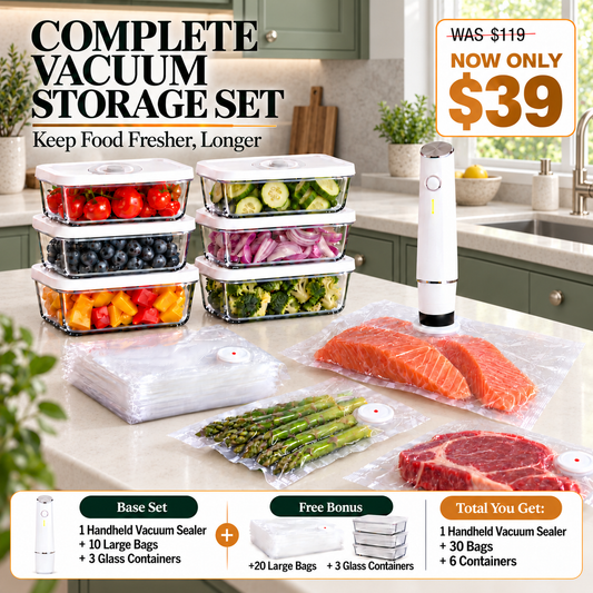 Complete Vacuum Food Storage Set | Handheld Sealer + FREE Bonus