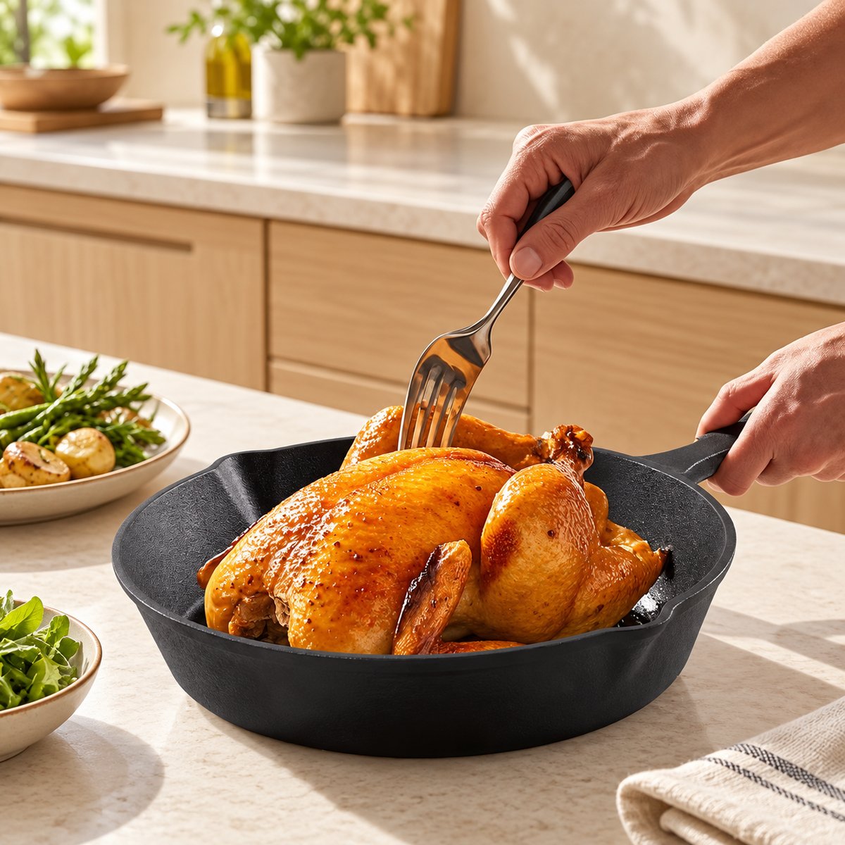 Pre-Seasoned Cast Iron Skillet with Pouring Spouts