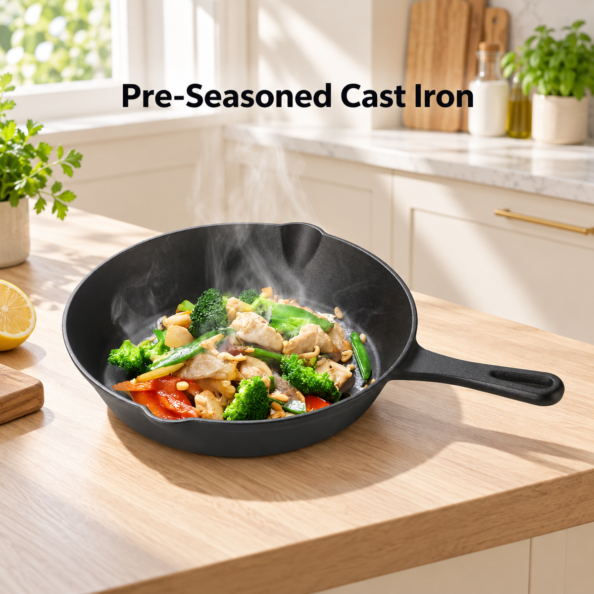 Pre-Seasoned Cast Iron Skillet with Pouring Spouts