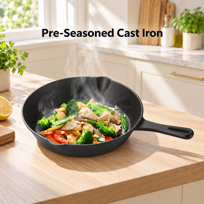 Pre-Seasoned Cast Iron Skillet with Pouring Spouts