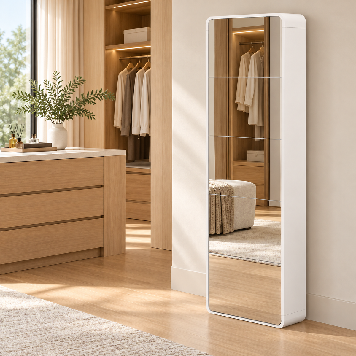 Slim Mirrored Shoe Cabinet with 5 Tilt-Out Compartments