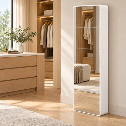 Slim Mirrored Shoe Cabinet with 5 Tilt-Out Compartments