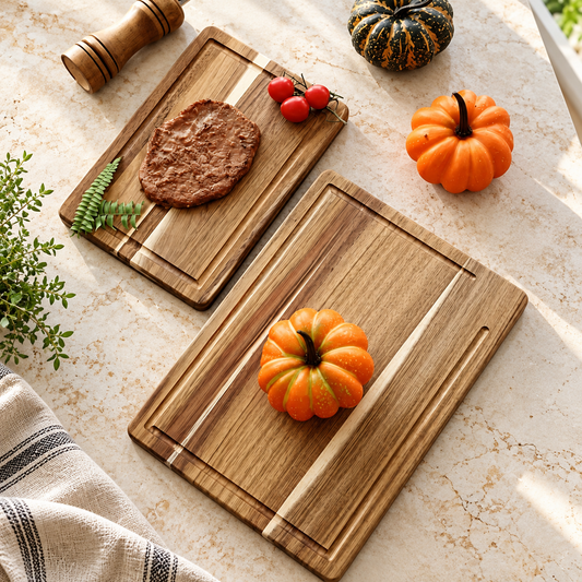 3-Piece Acacia Wood Cutting Board Set with Storage Stand