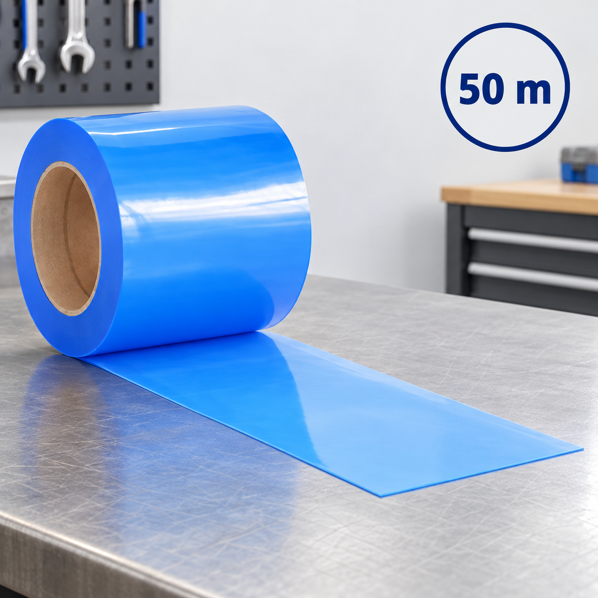 Blue Flexible Door Strip Roll, 50 m