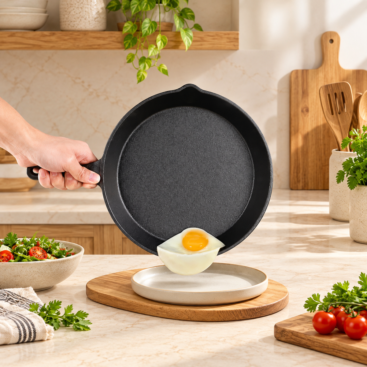 Pre-Seasoned Cast Iron Skillet with Pouring Spouts