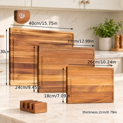 3-Piece Acacia Wood Cutting Board Set with Storage Stand